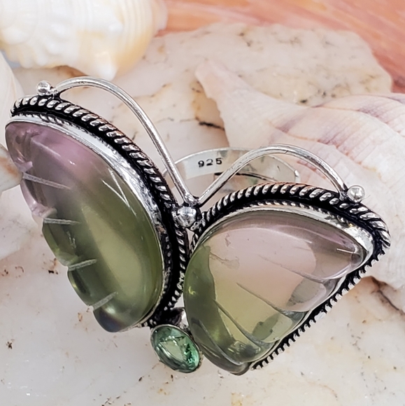 Natural Ametrine Stone Butterfly 925 Silver Ring - Picture 3 of 7